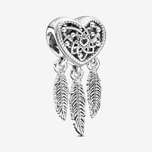 Heart Feather Dreamcatcher Charm Hallmarked S925 Sterling Silver